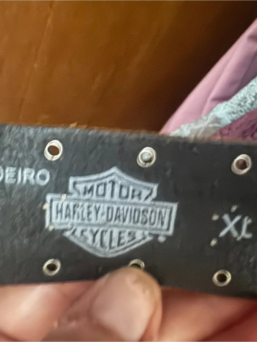 Harley-Davidson Silver and Black Leather Belt with Branded Buckle